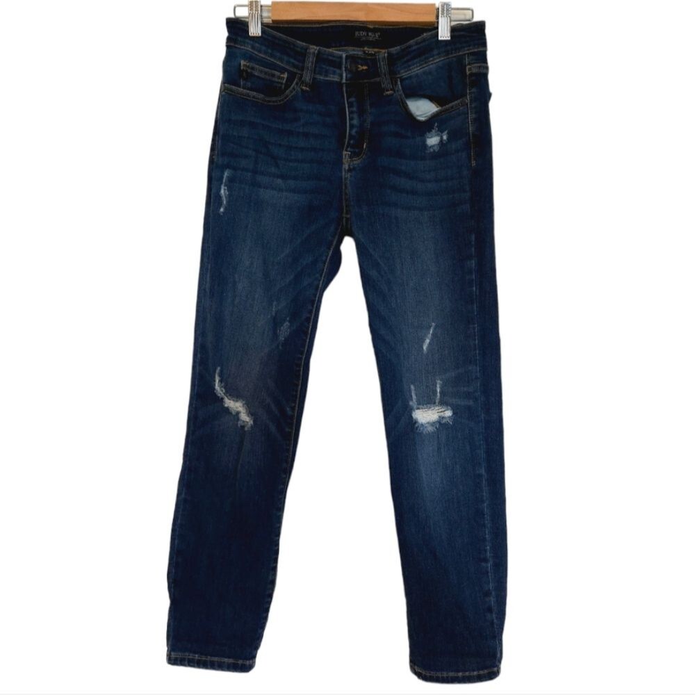 Judy Blue Jeans Womens size 7/28 Blue Relaxed Fit Dark Wash Distressed